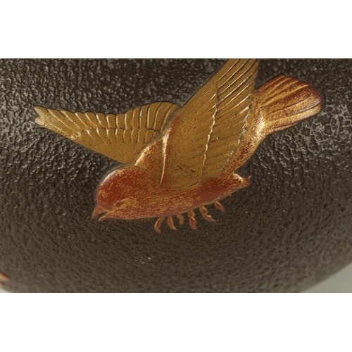 84 - A 19TH CENTURY MINTONS JAPANESQUE CERAMIC JARDINIERE Simulated as bronze with raised gilt bird and f... 