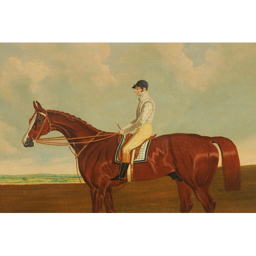 841 - AFTER HERRING A 19TH CENTURY OIL ON CANVAS equestrian portrait of Harkaway with Jockie up - in gilt ... 