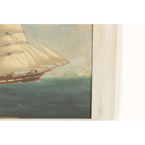 843 - A 19TH CENTURY MARINE OIL CANVAS LAID ON BOARD depicting Glandinorwig in full sail, unsigned - in li... 