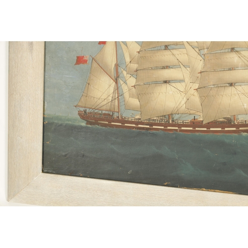 843 - A 19TH CENTURY MARINE OIL CANVAS LAID ON BOARD depicting Glandinorwig in full sail, unsigned - in li... 