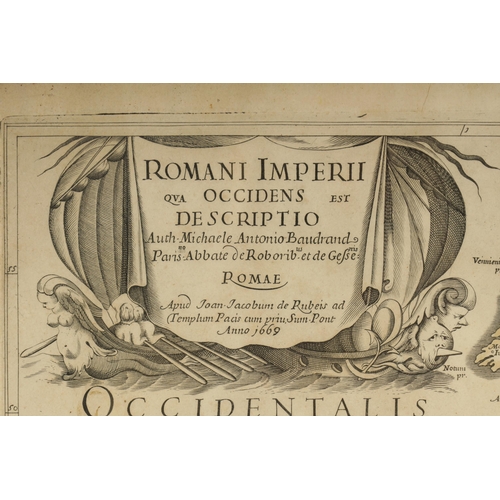 844 - A LATE 17TH CENTURY ITALIAN MAP OF EUROPE ENTITLED ROMANI IMPERII AND DATED 1669 - in glazed oak fra... 