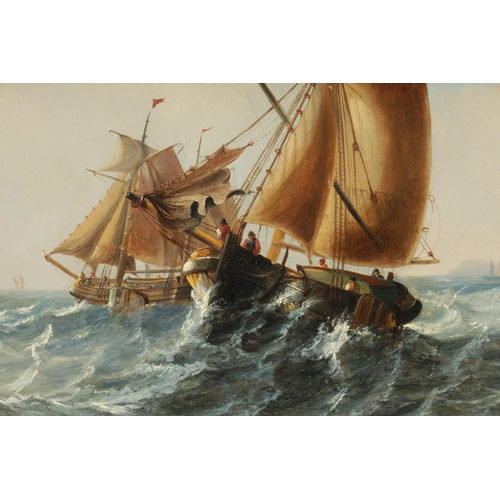 845 - CHRISTIAAN-LODEWIJK-WILLEM DREIBHOLZ. (DUTCH 1799-1874) MARITIME OIL ON CANVAS. Shipping in choppy w... 