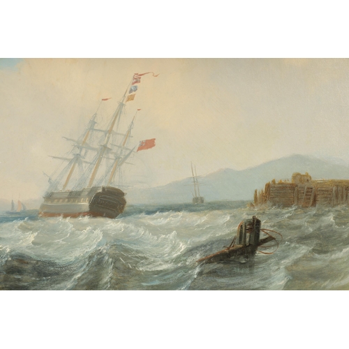 845 - CHRISTIAAN-LODEWIJK-WILLEM DREIBHOLZ. (DUTCH 1799-1874) MARITIME OIL ON CANVAS. Shipping in choppy w... 