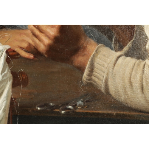 855 - ARTURO MORADEI (1840-1901) A LARGE OIL ON CANVAS. Threading the needle, signed top left - gilt swept... 