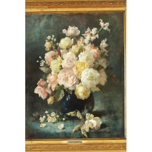 856 - EUGENE JOORS (1850 - 1910) A LATE 19TH CENTURY OIL ON CANVAS still life, a Vase of Roses - signed, m... 