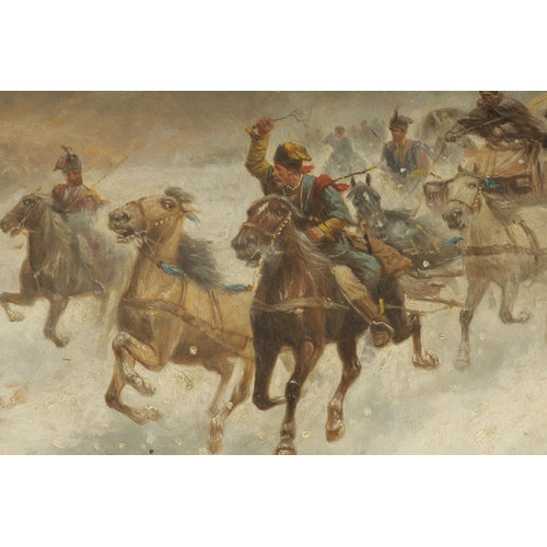 859 - BAUMGARTNER-STOILOV, KONSTANTIN (1850Ð1924). OIL ON WOODEN PANEL. Russian Cossacks on the march, sig... 