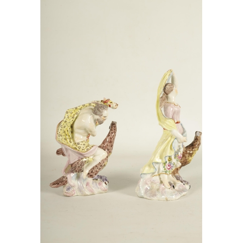 86 - A PAIR OF 18TH CENTURY BOW PORCELAIN FIGURES OF JUPITER AND JUNO each well modelled and coloured wit... 