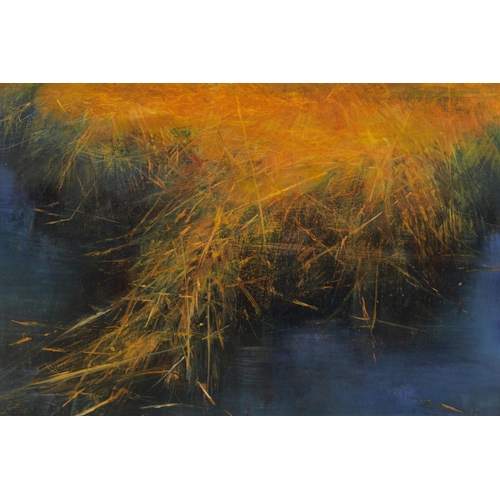 861 - A LARGE 20TH CENTURY OIL ON CANVAS. Seagrass Island, - mounted in gilt moulded frame (72cm high 71cm... 