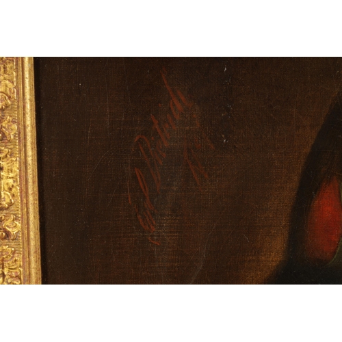 863 - A 19TH CENTURY PORTRAIT OIL ON CANVAS. Young woman in period dress, signed - in decorative gilt moul... 