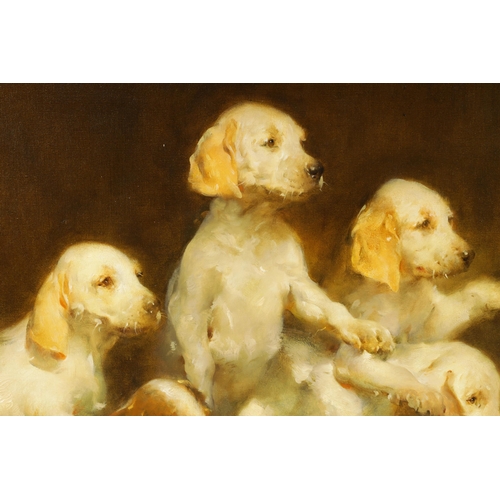 870 - JOSEPH H. SULKOWSKI (b. 1951) LARGE OIL ON CANVAS. English foxhound with puppies, signed lower left,... 