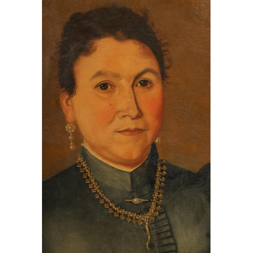 871 - A 19TH CENTURY OIL ON CANVAS HALF LENGTH PORTRAIT depicting a Lady - unframed. (62cm high 50cm wide ... 