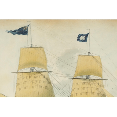 875 - A 19TH CENTURY MALTESE MARITIME WATERCOLOUR titled 'Brig Economy Thomas Waddom Commander 1819' with ... 