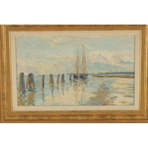 878 - EVERT PIETERS (1856-1932), AN EARLY 20TH CENTURY IMPRESSIONIST OIL ON CANVAS depicting a harbour sce... 