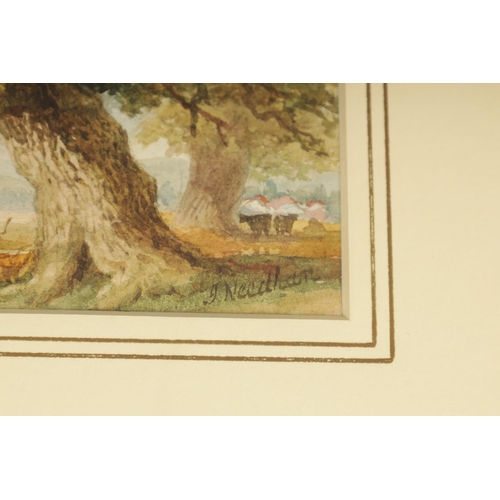 889 - JOSEPH NEEDHAM (1810-1890) A SET OF FIVE WATERCOLOURS. Tree scenes with figures, signed and dated - ... 