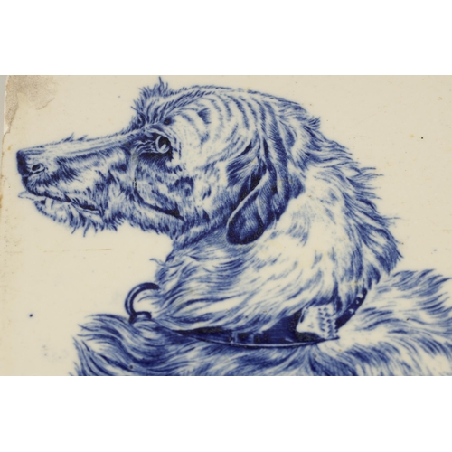 89 - A RARE SET OF SIX 19TH CENTURY WEDGWOOD BLUE AND WHITE TILES DEPICTING DOG PORTRAITS each stamped on... 