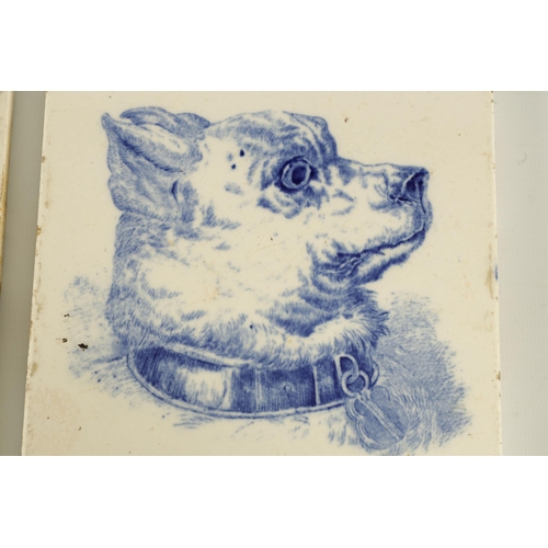 89 - A RARE SET OF SIX 19TH CENTURY WEDGWOOD BLUE AND WHITE TILES DEPICTING DOG PORTRAITS each stamped on... 