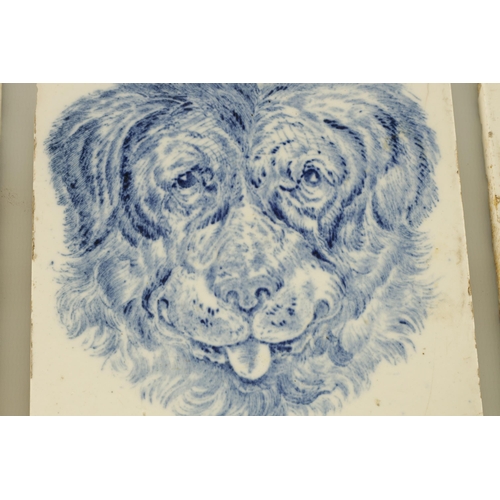 89 - A RARE SET OF SIX 19TH CENTURY WEDGWOOD BLUE AND WHITE TILES DEPICTING DOG PORTRAITS each stamped on... 