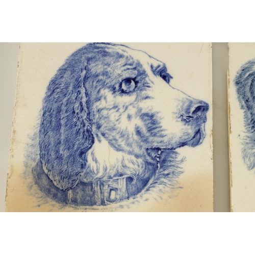 89 - A RARE SET OF SIX 19TH CENTURY WEDGWOOD BLUE AND WHITE TILES DEPICTING DOG PORTRAITS each stamped on... 