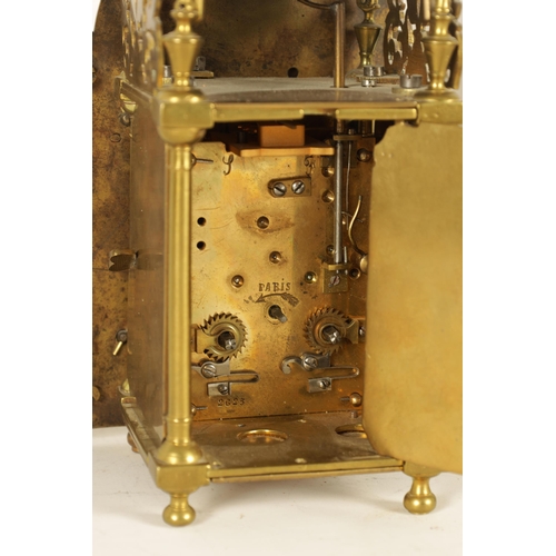 899 - AN 18TH CENTURY BRASS LANTERN CLOCK WITH LATER MOVEMENT the 12cm arched dial signed Chalklen, Canter... 