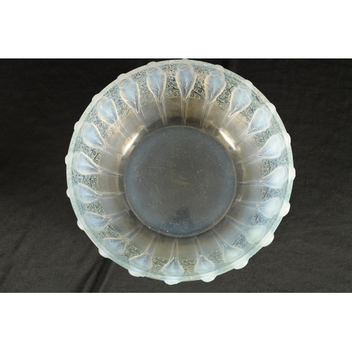 9 - A RENE LALIQUE OPALESCENT BLUE STAINED 'PERRUCHES' BOWL stencil mark 'R. LALIQUE, FRANCE'. (25cm dia... 