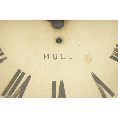 902 - ANDREW KING, 62, MARKET PLACE, HULL. A 19TH CENTURY 14Ó FUSEE WALL CLOCK the painted dial with Roman... 