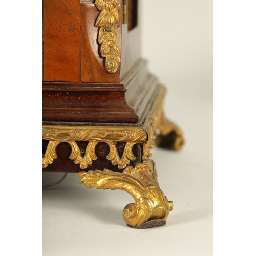 903 - M. NICOLASON, LONDON. A GEORGE III FIGURED MAHOGANY ORMOLU MOUNTED INVERTED BELL TOP EIGHT-DAY BRACK... 