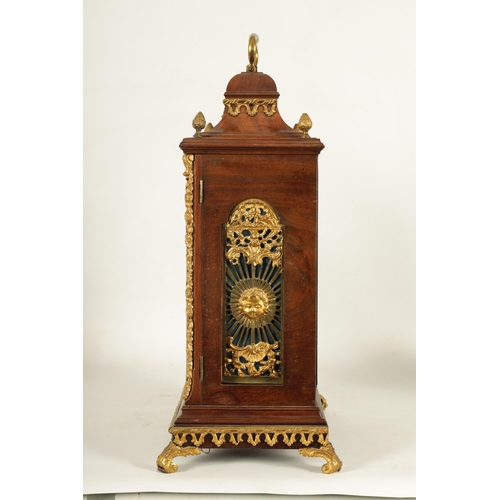 903 - M. NICOLASON, LONDON. A GEORGE III FIGURED MAHOGANY ORMOLU MOUNTED INVERTED BELL TOP EIGHT-DAY BRACK... 