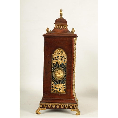 903 - M. NICOLASON, LONDON. A GEORGE III FIGURED MAHOGANY ORMOLU MOUNTED INVERTED BELL TOP EIGHT-DAY BRACK... 