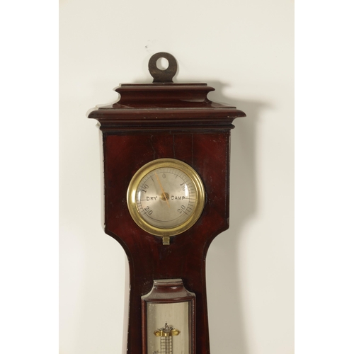 907 - A 19TH CENTURY FIGURED MAHOGANY 6Ó WHEEL BAROMETER SIGNED DOLLAND, LONDON The case with caddy top an... 