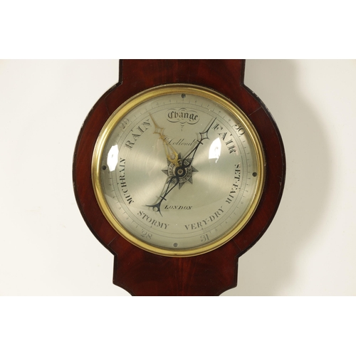 907 - A 19TH CENTURY FIGURED MAHOGANY 6Ó WHEEL BAROMETER SIGNED DOLLAND, LONDON The case with caddy top an... 