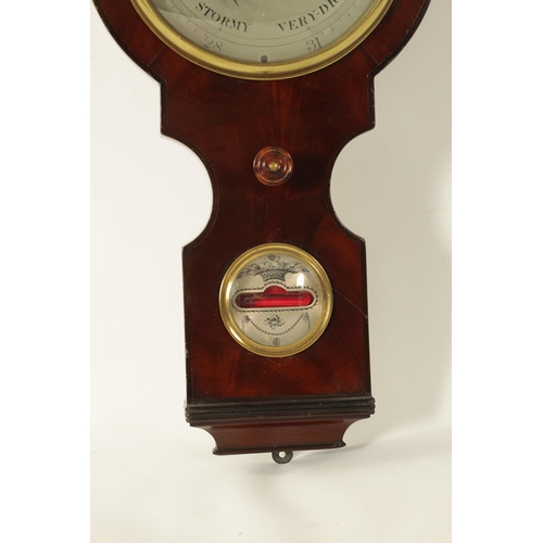 907 - A 19TH CENTURY FIGURED MAHOGANY 6Ó WHEEL BAROMETER SIGNED DOLLAND, LONDON The case with caddy top an... 