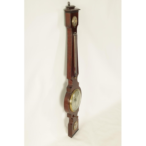 907 - A 19TH CENTURY FIGURED MAHOGANY 6Ó WHEEL BAROMETER SIGNED DOLLAND, LONDON The case with caddy top an... 