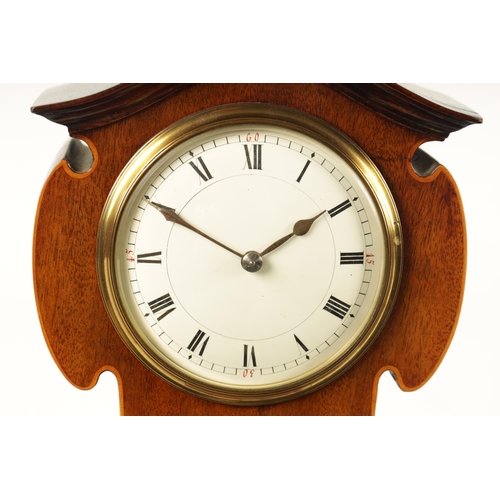 914 - AN EDWARDIAN ART NOUVEAU STYLE BOXWOOD STRUNG AND MAHOGANY INLAID MANTEL CLOCK the enamel Roman dial... 