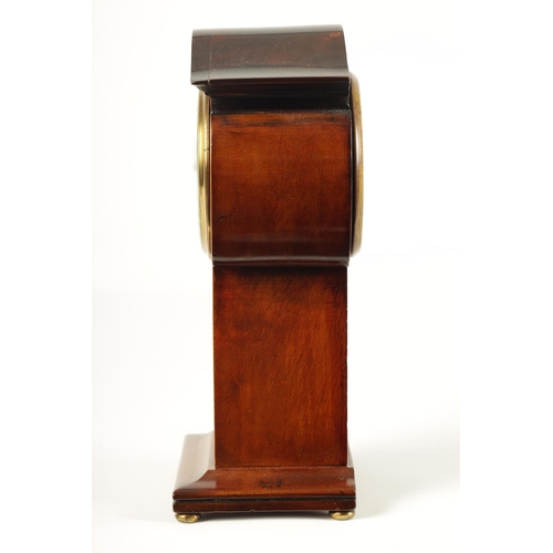 914 - AN EDWARDIAN ART NOUVEAU STYLE BOXWOOD STRUNG AND MAHOGANY INLAID MANTEL CLOCK the enamel Roman dial... 