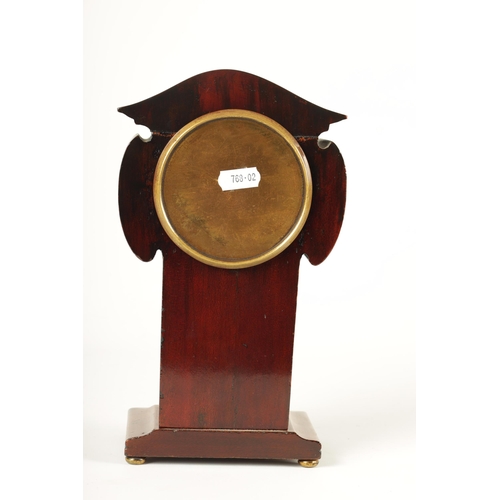 914 - AN EDWARDIAN ART NOUVEAU STYLE BOXWOOD STRUNG AND MAHOGANY INLAID MANTEL CLOCK the enamel Roman dial... 