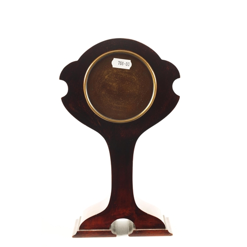 918 - AN EDWARDIAN ART NOUVEAU STYLE BOXWOOD STRUNG AND MAHOGANY INLAID MANTEL CLOCK the enamel Arabic dia... 