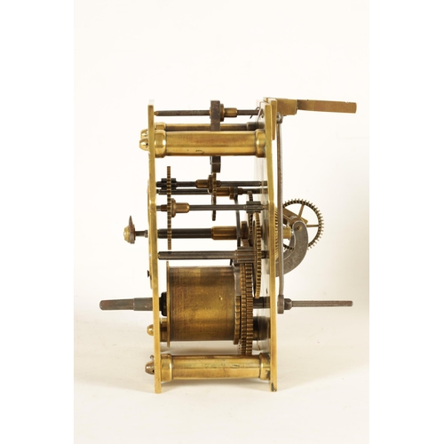 920 - AN EARLY 19TH CENTURY BRASS PLATED WEIGHT DRIVEN TURRET CLOCK MOVEMENT having thick shaped brass pla... 