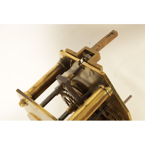 920 - AN EARLY 19TH CENTURY BRASS PLATED WEIGHT DRIVEN TURRET CLOCK MOVEMENT having thick shaped brass pla... 