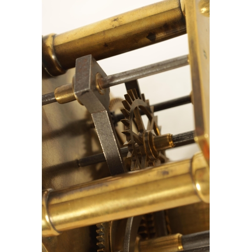 920 - AN EARLY 19TH CENTURY BRASS PLATED WEIGHT DRIVEN TURRET CLOCK MOVEMENT having thick shaped brass pla... 