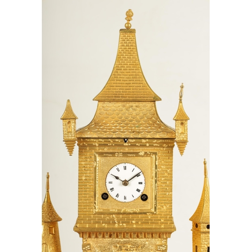 922 - A LARGE MID 19TH CENTURY FRENCH BRONZE AND ORMOLU AUTOMATION MANTEL CLOCK the case modelled as a cas... 