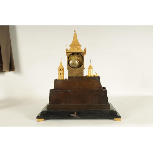 922 - A LARGE MID 19TH CENTURY FRENCH BRONZE AND ORMOLU AUTOMATION MANTEL CLOCK the case modelled as a cas... 