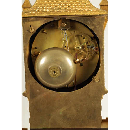 922 - A LARGE MID 19TH CENTURY FRENCH BRONZE AND ORMOLU AUTOMATION MANTEL CLOCK the case modelled as a cas... 