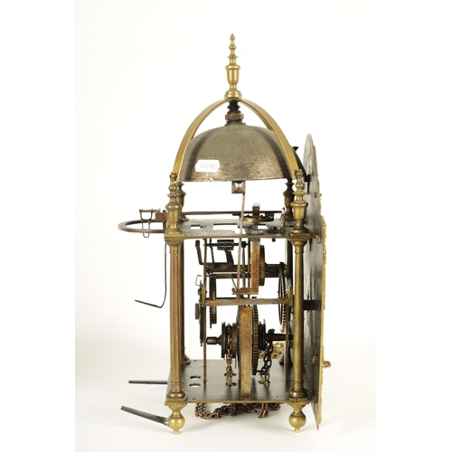 923 - SAMUEL GUY, LONDON. AN EARLY 18TH CENTURY BRASS LANTERN CLOCK the 8