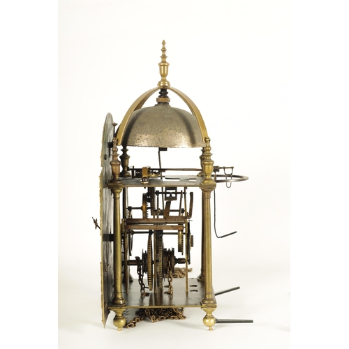 923 - SAMUEL GUY, LONDON. AN EARLY 18TH CENTURY BRASS LANTERN CLOCK the 8