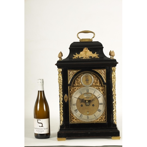 924 - ROBERT HENDERSON, LONDON A GEORGE III EBONISED AND ORMOLU MOUNTED BRACKET CLOCK the classic bell top... 