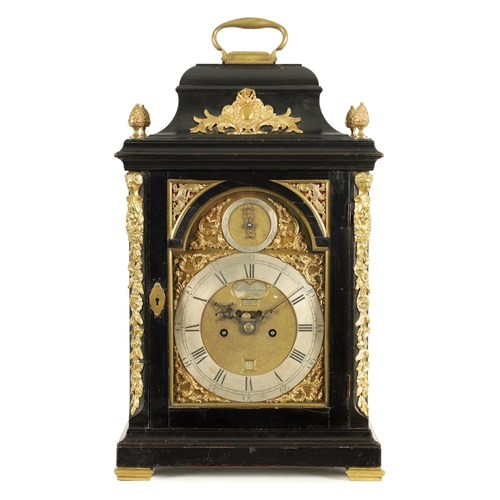 924 - ROBERT HENDERSON, LONDON A GEORGE III EBONISED AND ORMOLU MOUNTED BRACKET CLOCK the classic bell top... 