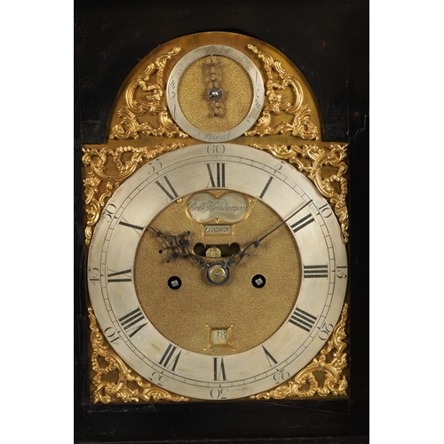 924 - ROBERT HENDERSON, LONDON A GEORGE III EBONISED AND ORMOLU MOUNTED BRACKET CLOCK the classic bell top... 