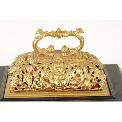 929 - EDMUND APPLY, AT CHARING CROSS. A WILLIAM AND MARY EBONY VENEERED GILT BRASS MOUNTED BASKET TOP BRAC... 