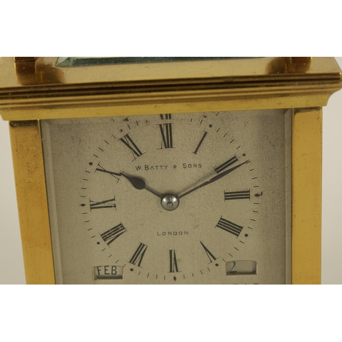 930 - W. BATTY, LONDON. A VERY RARE LATE 19TH CENTURY FRENCH LACQUERED BRASS CARRIAGE CLOCK TIMEPIECE WITH... 