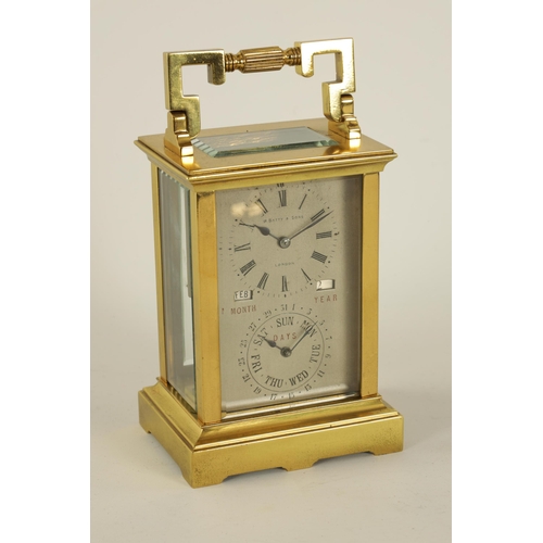 930 - W. BATTY, LONDON. A VERY RARE LATE 19TH CENTURY FRENCH LACQUERED BRASS CARRIAGE CLOCK TIMEPIECE WITH... 